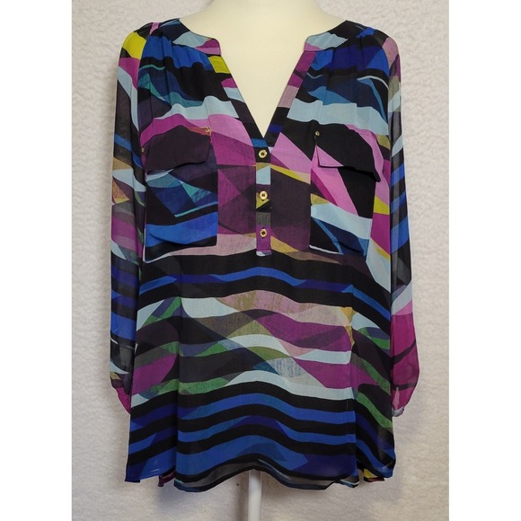 Calvin Klein Tops - Calvin Klein Womens Blouse Top Size 1X 3/4 Sleeve V-Neck Geometric Lined 1654